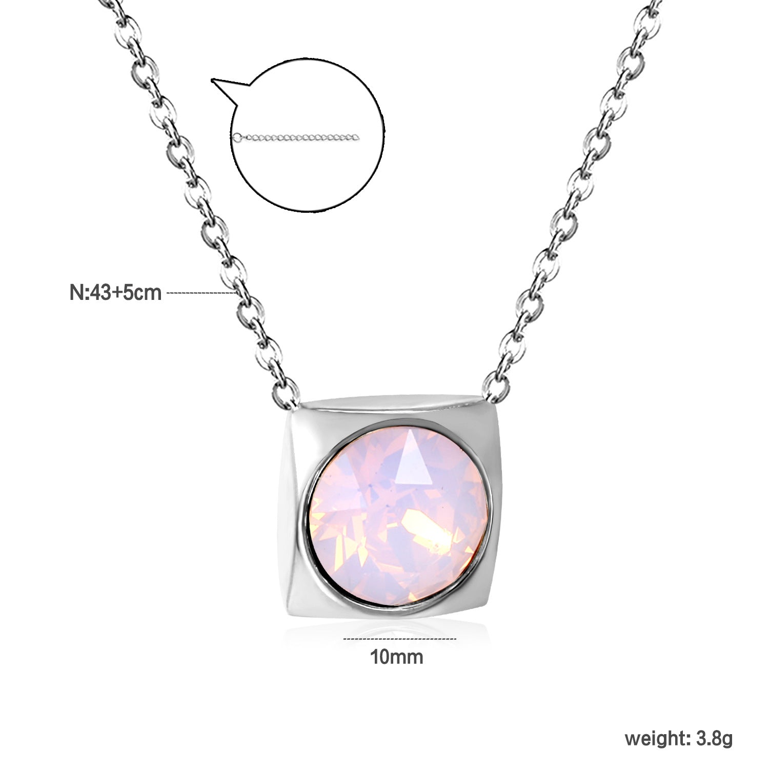 Damen Halskette mit quadratischem Kristallanhänger aus hochwertigem Edelstahl Shop Nory