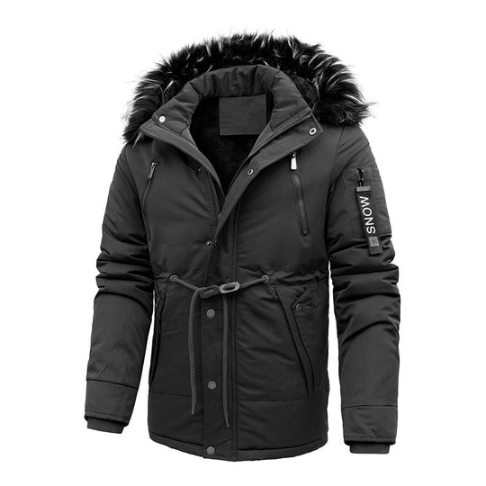 Herren wattierte Parka-Jacke mit Kunstfellkapuze und Taillenzug Shop Nory