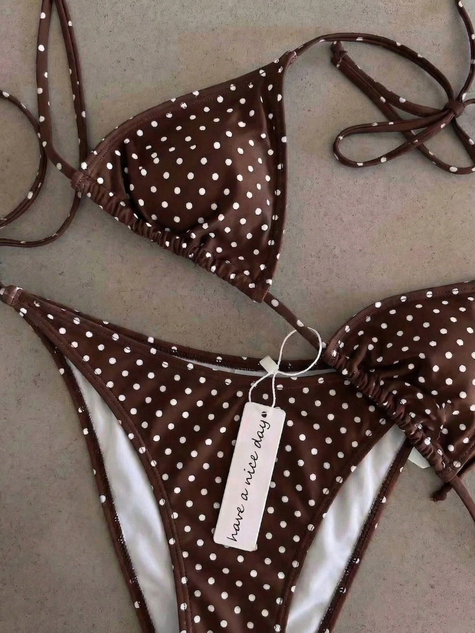 Damen Triangel-Bikini mit klassischem Punktmuster Shopnory