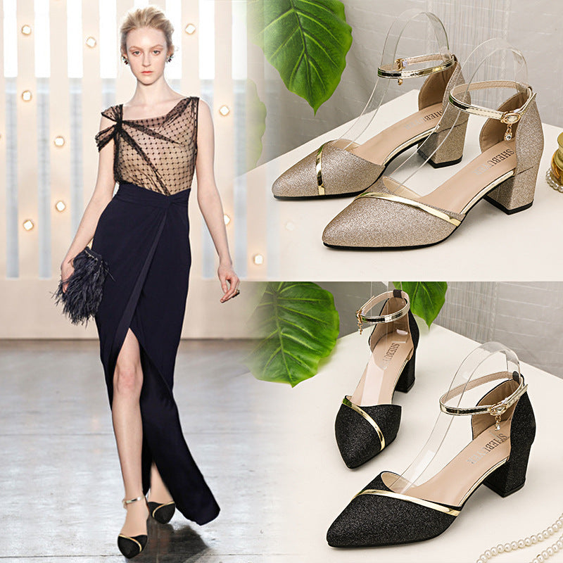 Damen elegantes Hochzeits-Absatzschuh mit glitzerndem Obermaterial und modischen Riemen