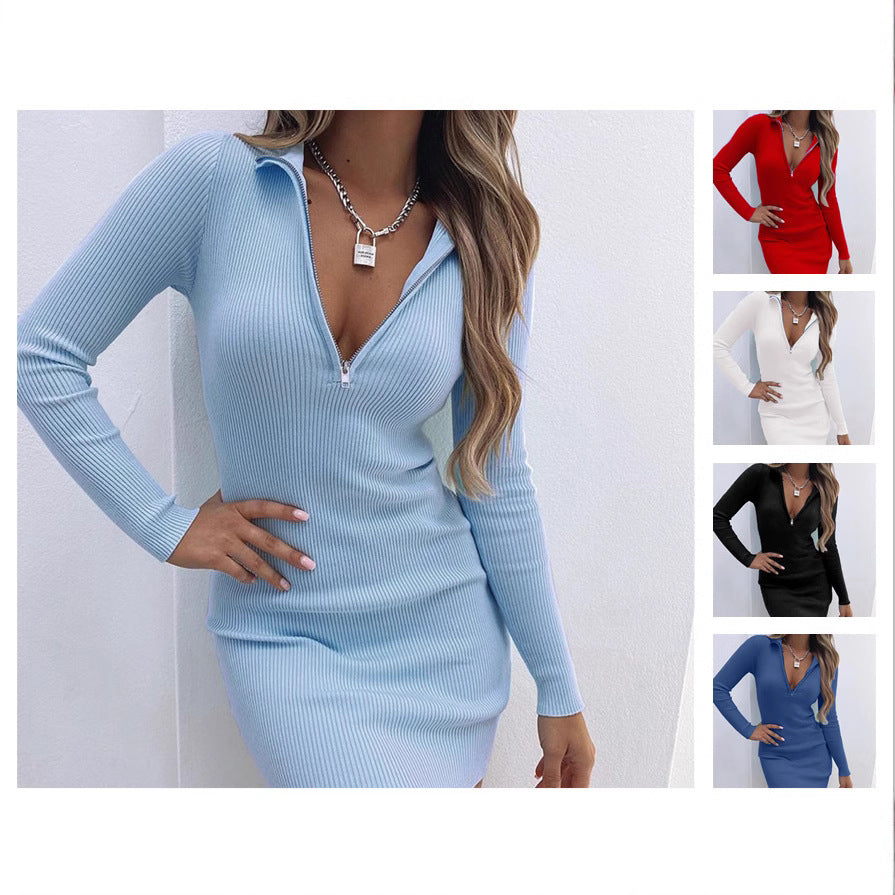 Damen figurbetontes Minikleid mit hochgeschlossenem Reißverschluss