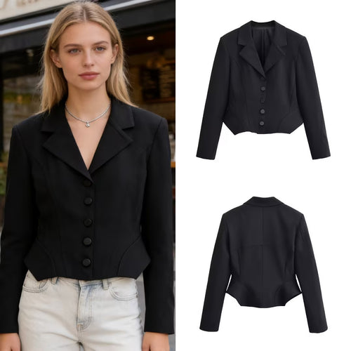 Damen Taillierter Cropped-Blazer mit Wiener Nähten und matt bezogenen Knöpfen Shop Nory