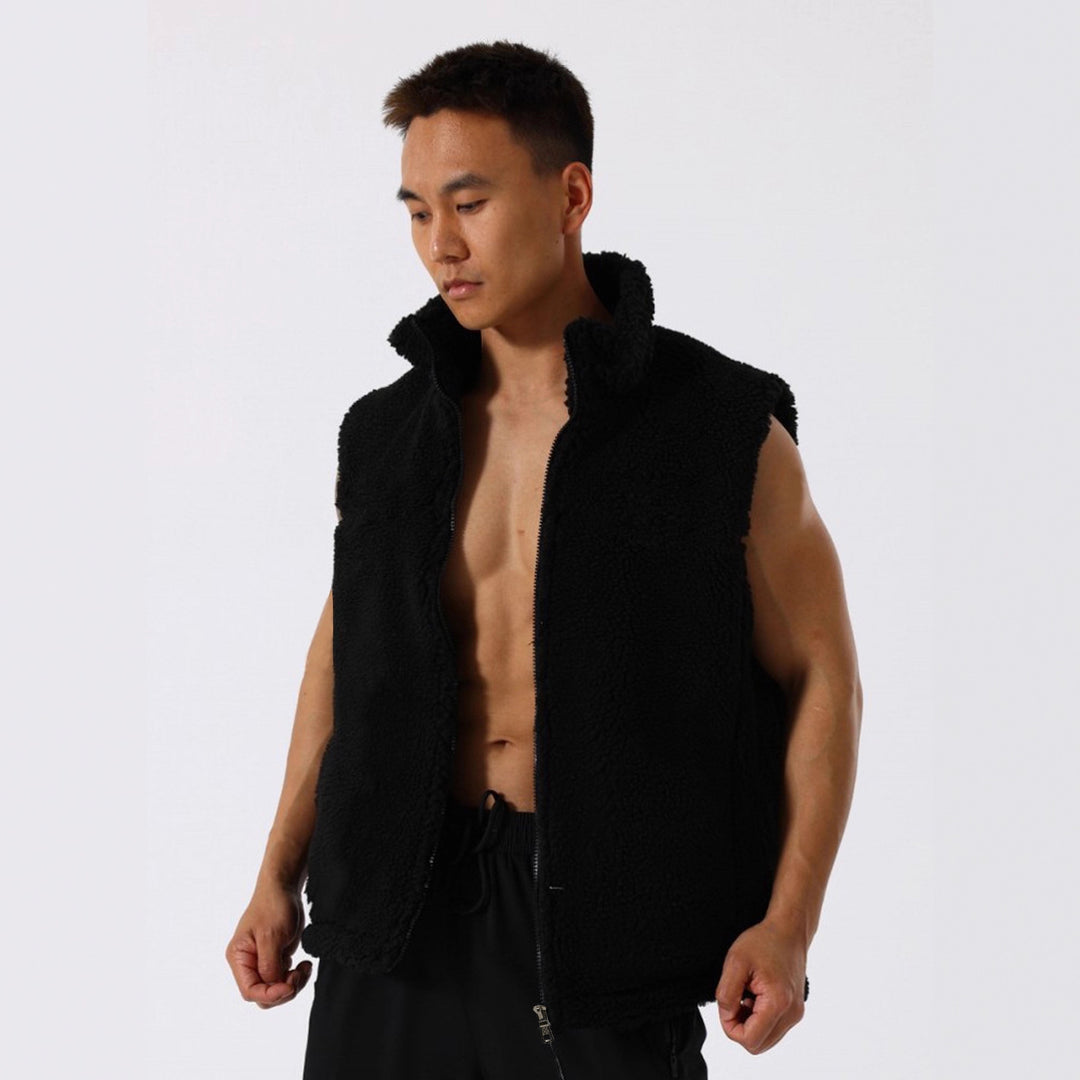 Damen Ärmellose Sherpa-Fleece-Weste mit hohem Stehkragen und Reißverschluss Shop Nory