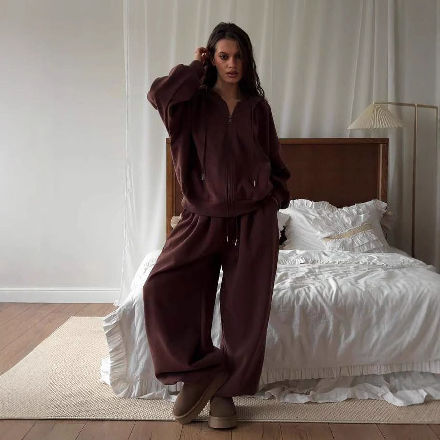 Damen oversized Kapuzenjacke mit Reißverschluss und weiten Jogginghose Lounge-Set Shop Nory