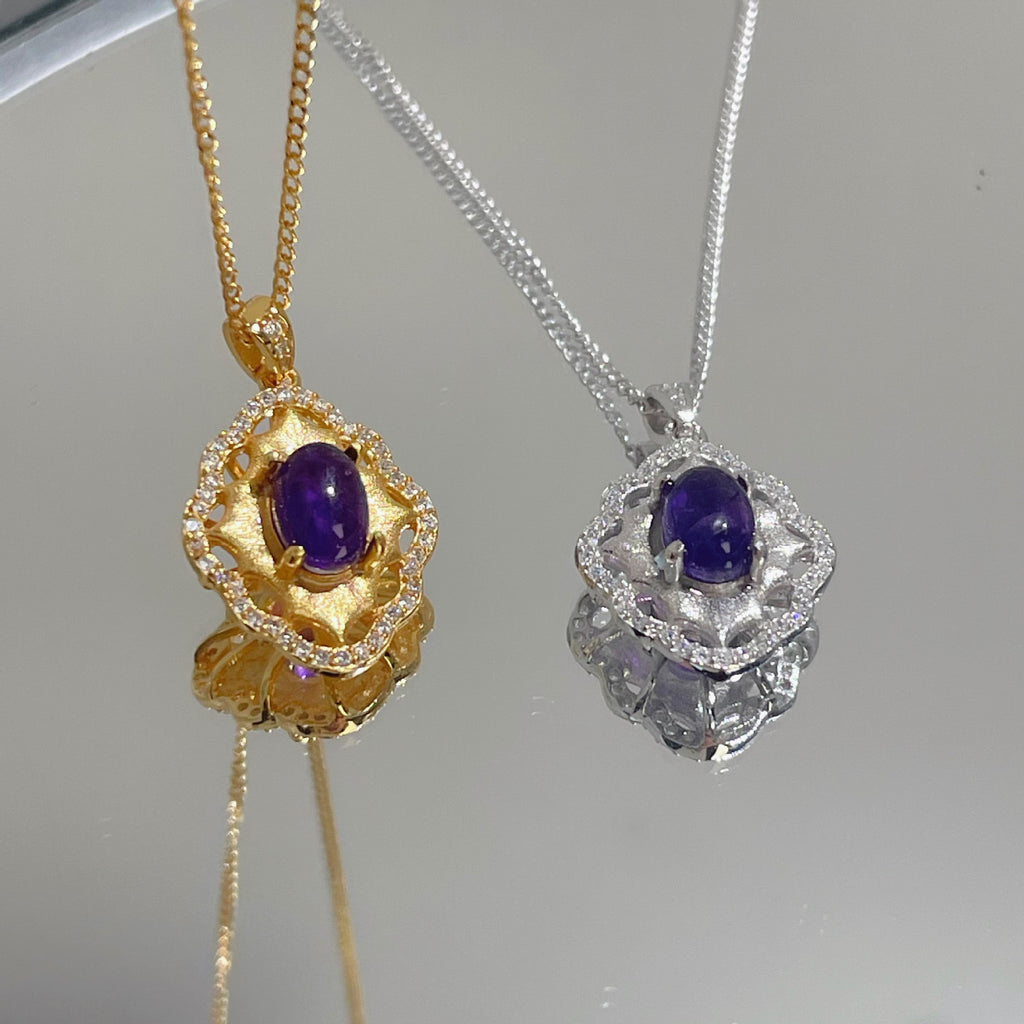 Damen Halskette mit kunstvollem Amethyst-Anhänger und funkelnden Zirkonia Shop Nory