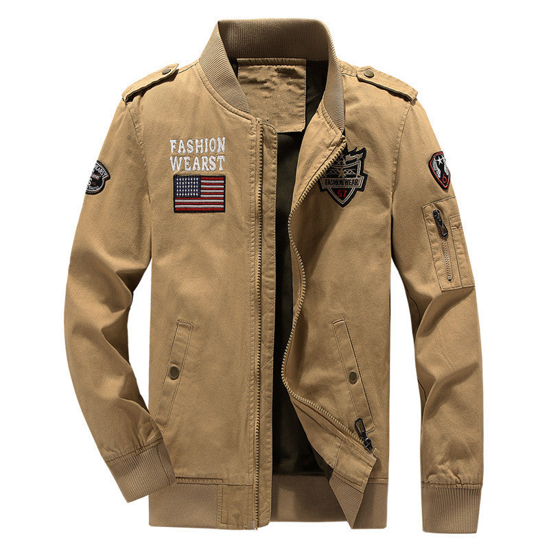Herren Canvas-Field-Bomberjacke mit bestickten Patches und Ärmel-Utilitytasche Shop Nory