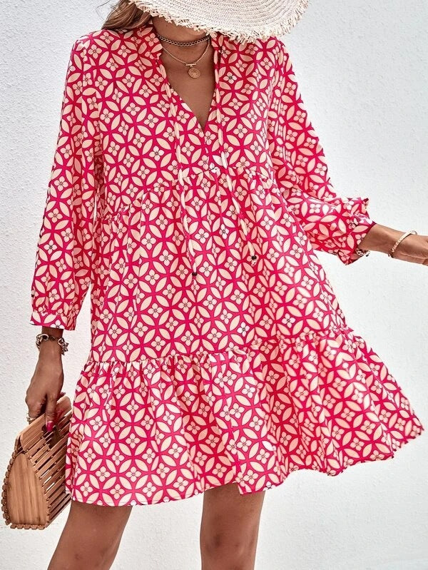 Damen Boho-Style Sommerkleid mit fließendem Schnitt und Rüschendetails Shopnory