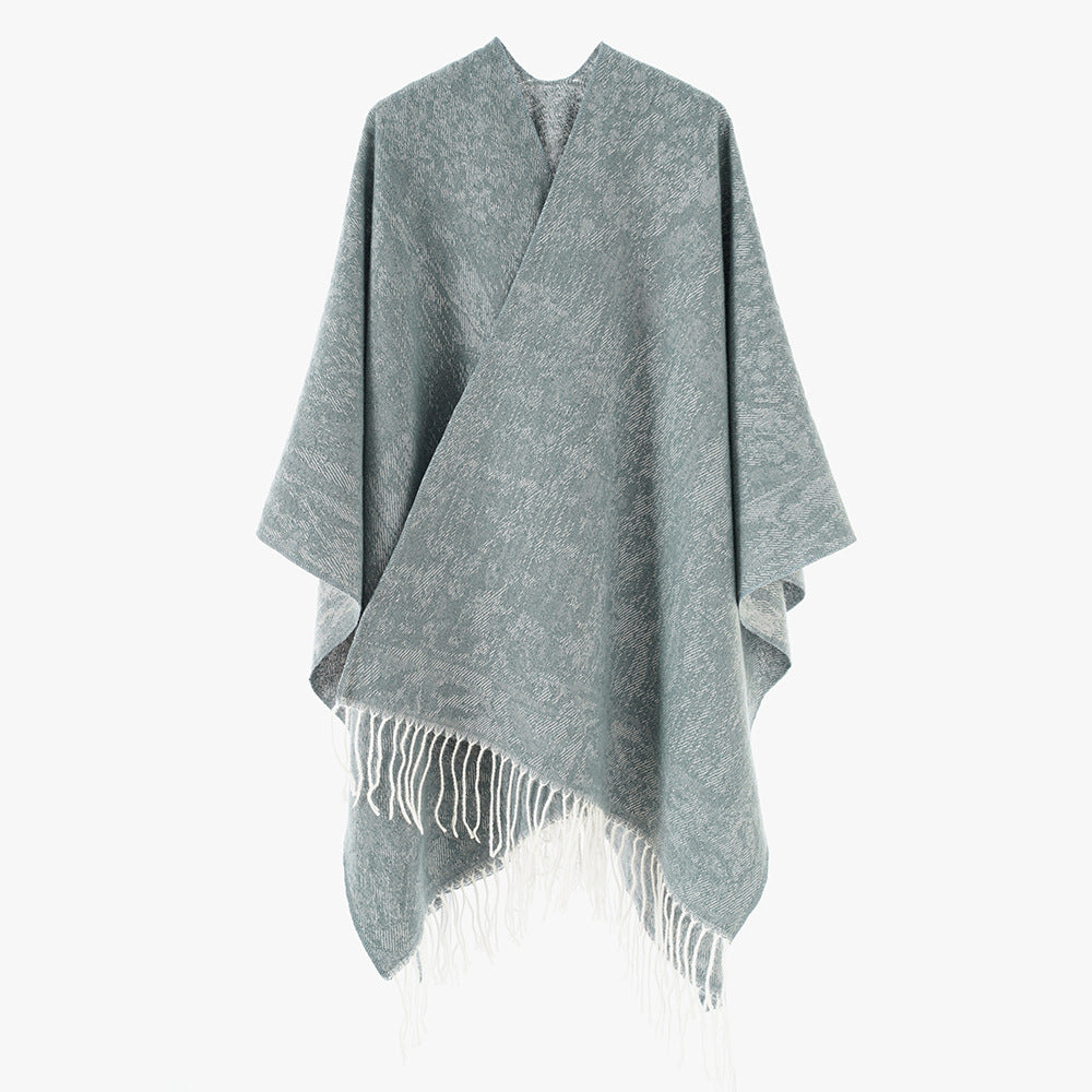Damen Oversized Strickponcho mit Fransensaum Shop Nory
