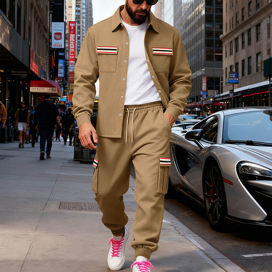 Herren Urbanes zweiteiliges Utility-Joggingset mit Overshirt und Cargo-Hose Shop Nory