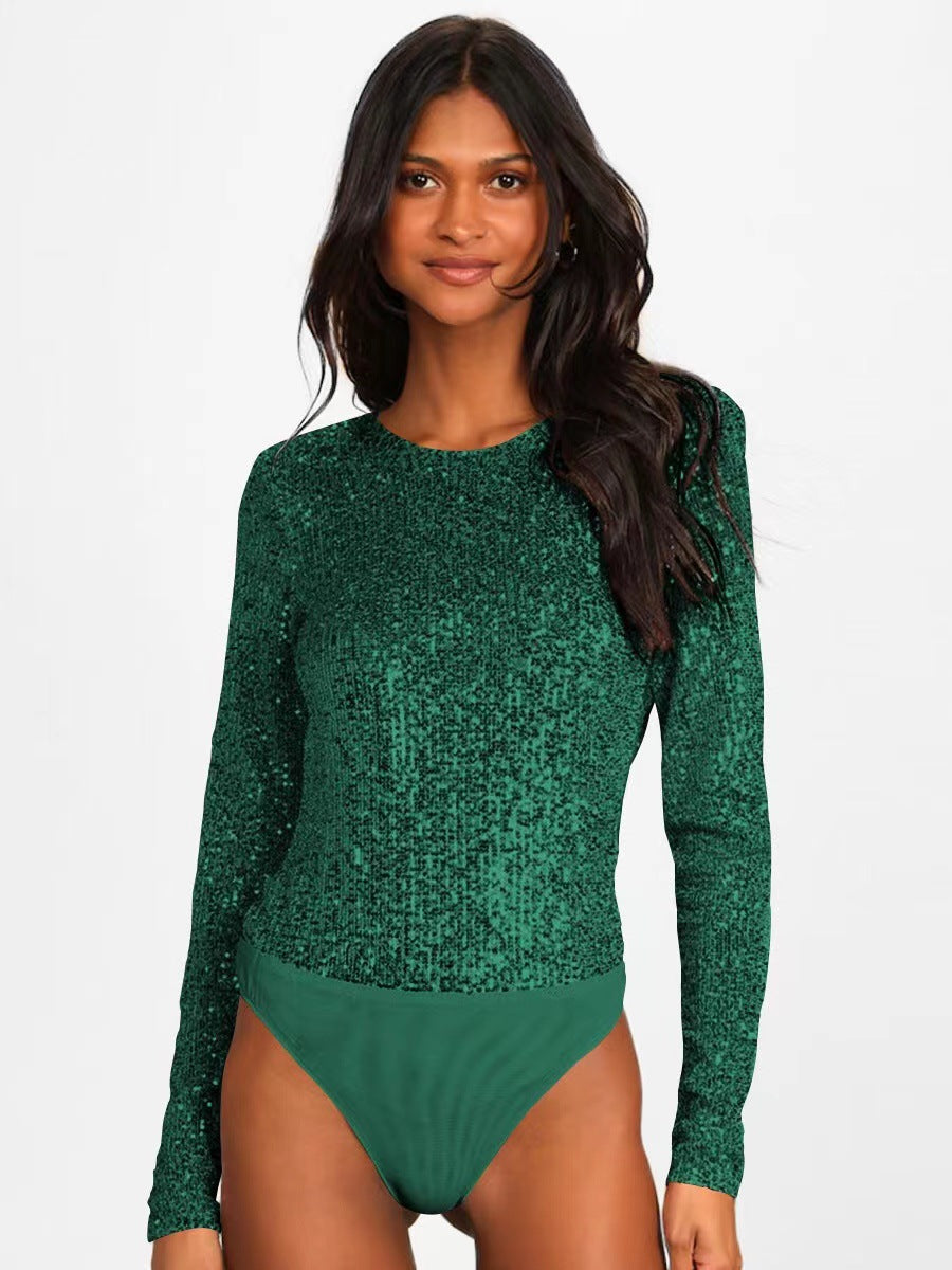 Damen Funktionsreicher Pailletten-Bodysuit mit langem Arm