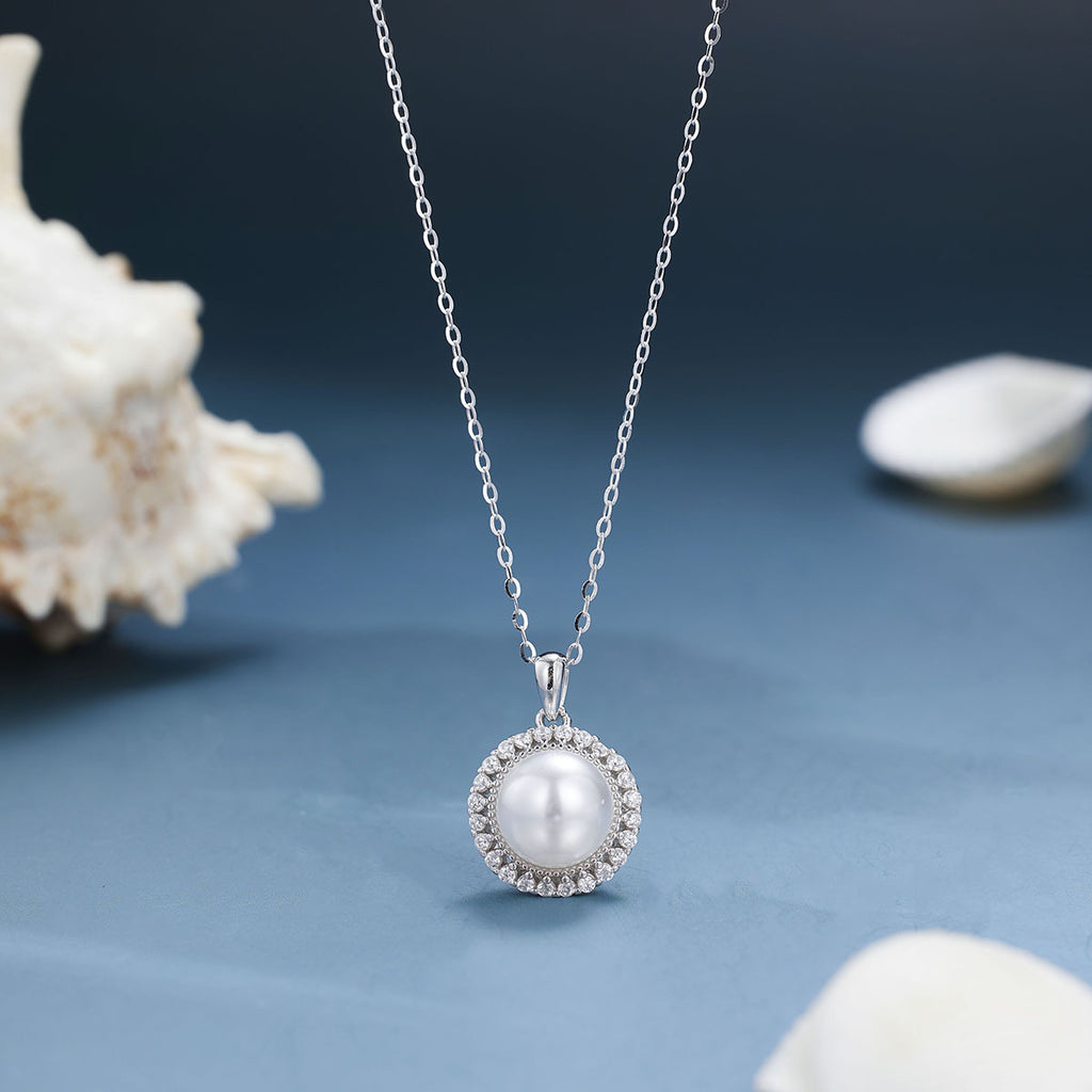 Damen elegante Halskette mit Perlenschmuck und funkelnden Zirkonia Shop Nory