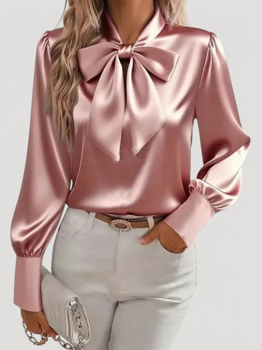 Damen elegante Bluse mit Schleifenkragen