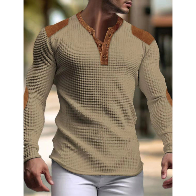 Herren Langärmeliges Shirt mit Struktur und Lederapplikationen Shop Nory