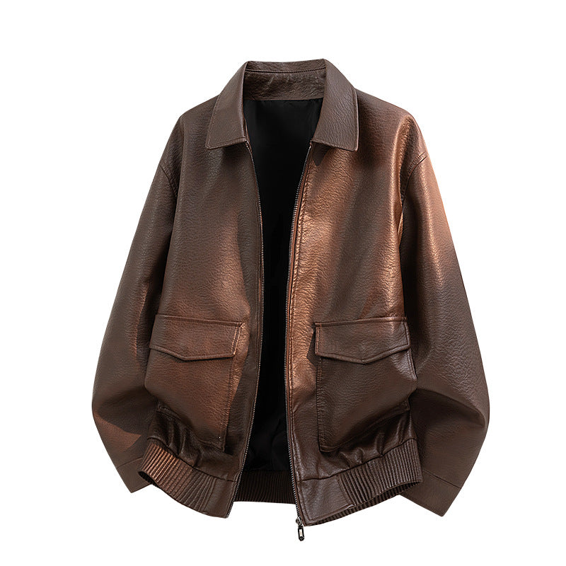 Herren Elegante Kunstleder-Bomberjacke Shop Nory