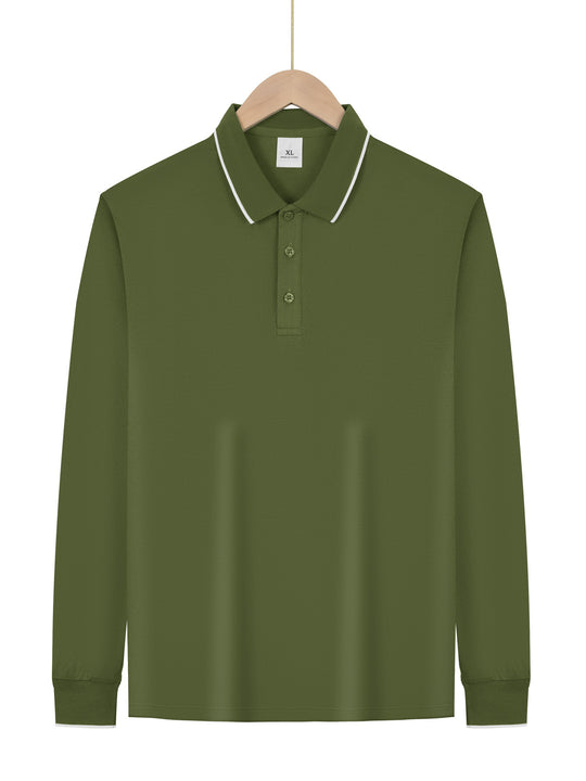 Herren Langarm-Piqué-Polo mit kontrastbesetztem Kragen und Bündchen Shop Nory