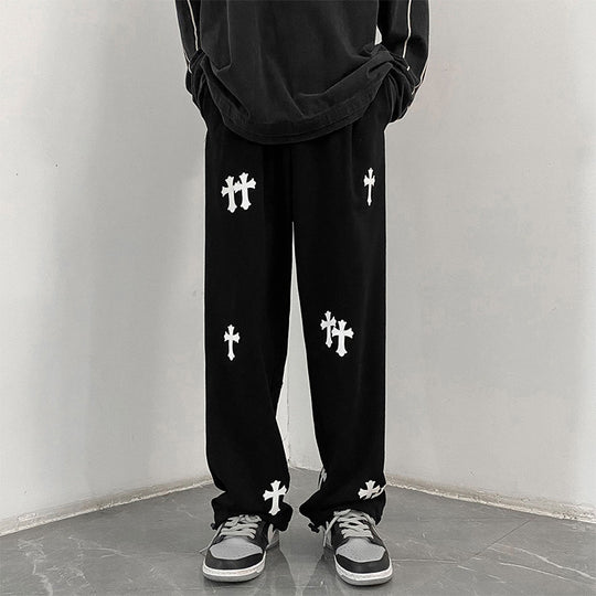 Herren weite Baumwoll-Jogginghose mit Allover-Kreuzprint und elastischem Tunnelzugbund Shop Nory