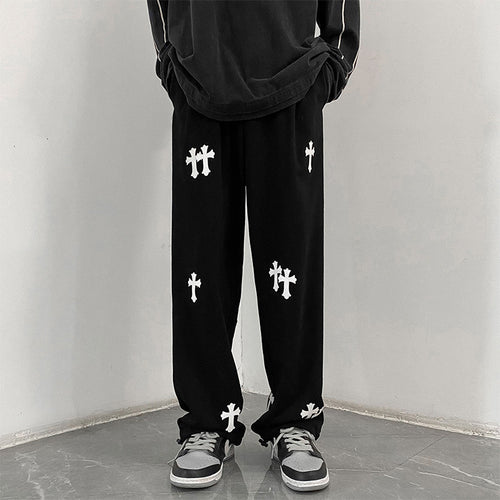 Herren weite Baumwoll-Jogginghose mit Allover-Kreuzprint und elastischem Tunnelzugbund Shop Nory