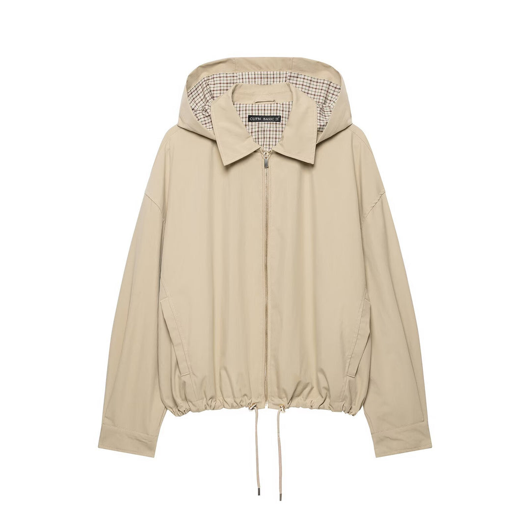 Damen Leichte Kapuzen‑Übergangsjacke im Oversize‑Cropped‑Schnitt mit Kordelzug Shop Nory