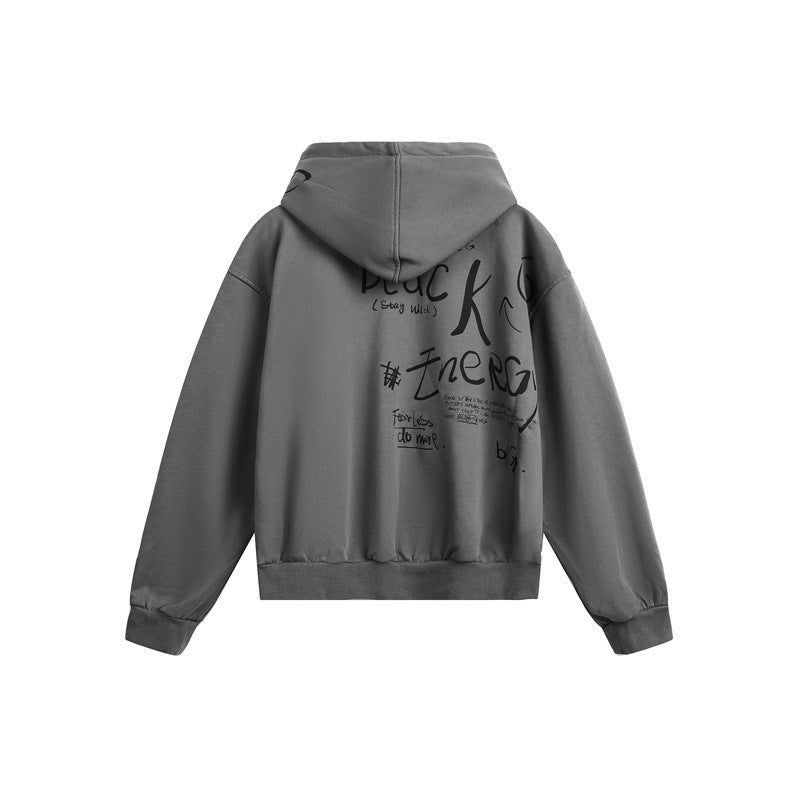 Unisex Kapuzen-Zipjacke im Boxy‑Cut mit großflächigem Portrait-Print Shop Nory