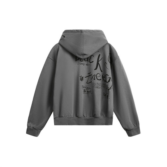 Unisex Kapuzen-Zipjacke im Boxy‑Cut mit großflächigem Portrait-Print Shop Nory