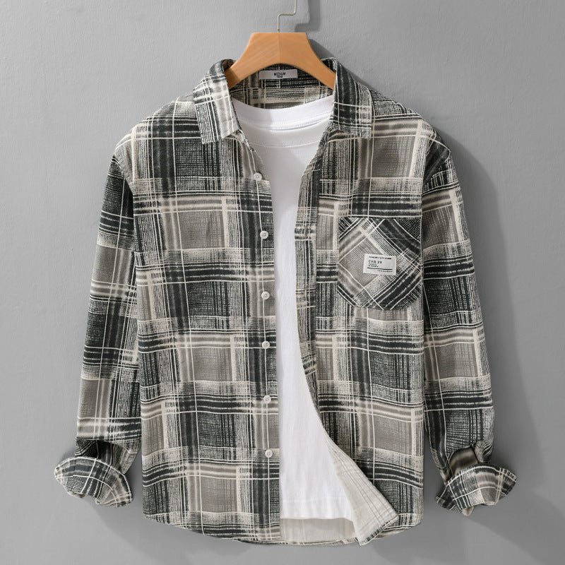 Herren Kariertes Hemdjacken-Overshirt aus Baumwollmix mit texturierter Webstruktur und Brusttasche Shop Nory