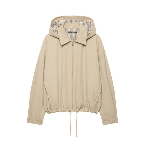 Damen Leichte Kapuzen‑Übergangsjacke im Oversize‑Cropped‑Schnitt mit Kordelzug Shop Nory