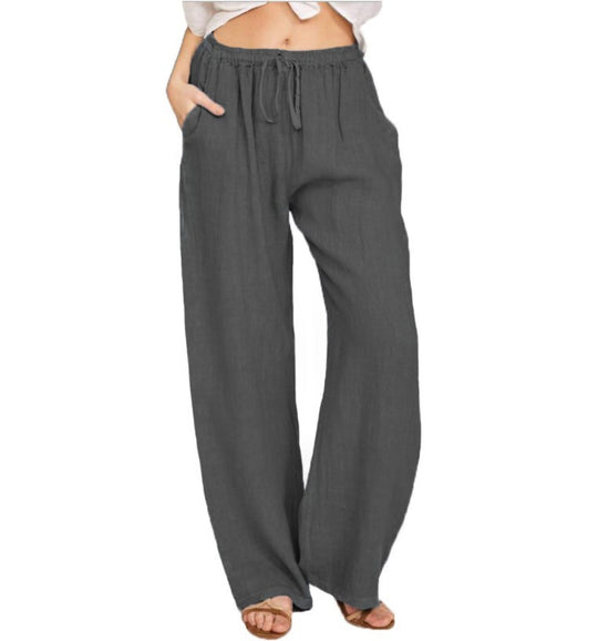 Damen luftige Palazzo-Hose mit Tunnelzugbund, elastischem Taillenabschluss und seitlichen Eingrifftaschen Shop Nory