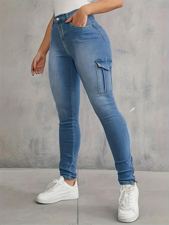 Damen Hochtaillierte Stretch-Cargo-Jeggings mit schmaler Passform und seitlicher Cargotasche Shop Nory