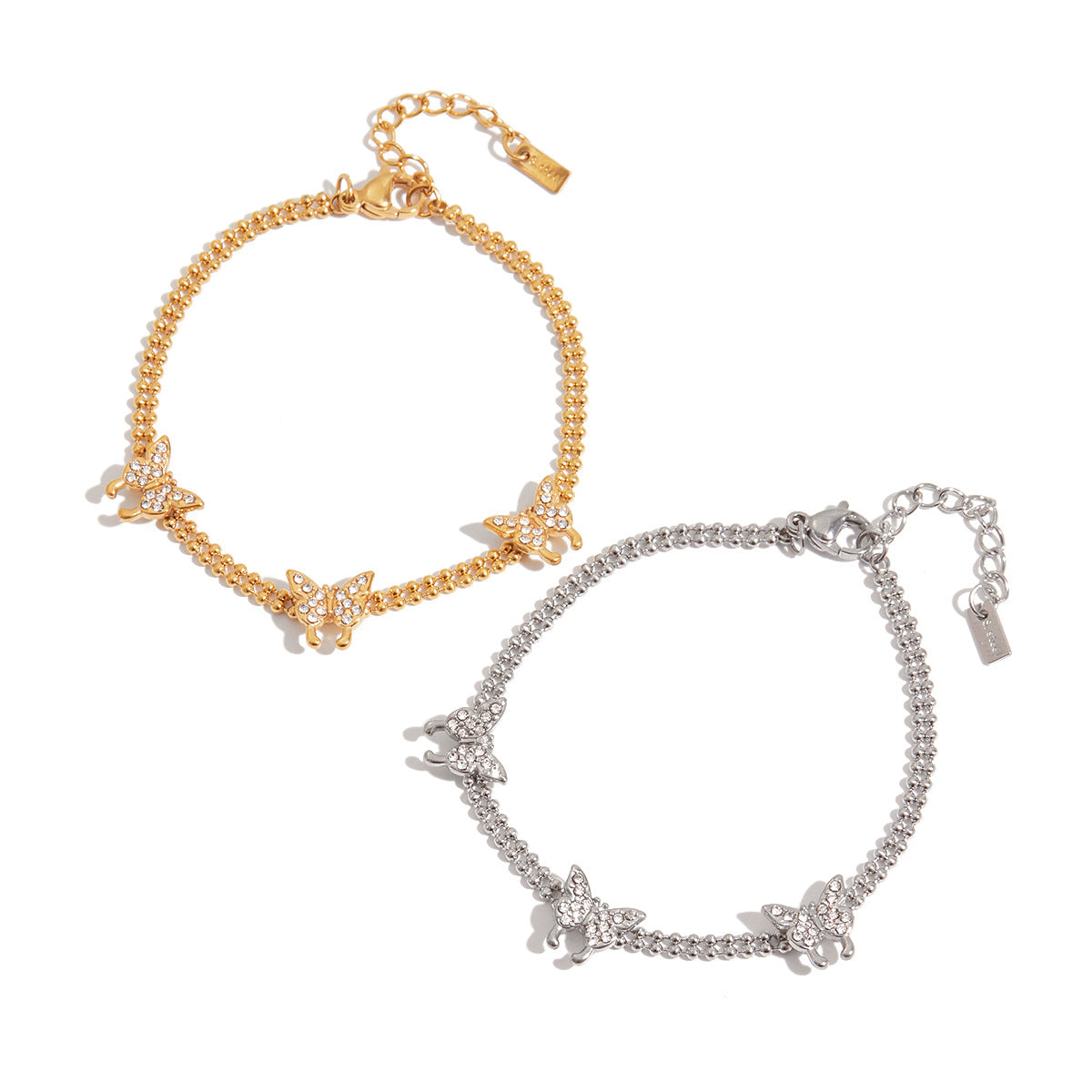 Damen Armband mit eleganten Schmetterlingen und funkelnden Kristallen Shop Nory