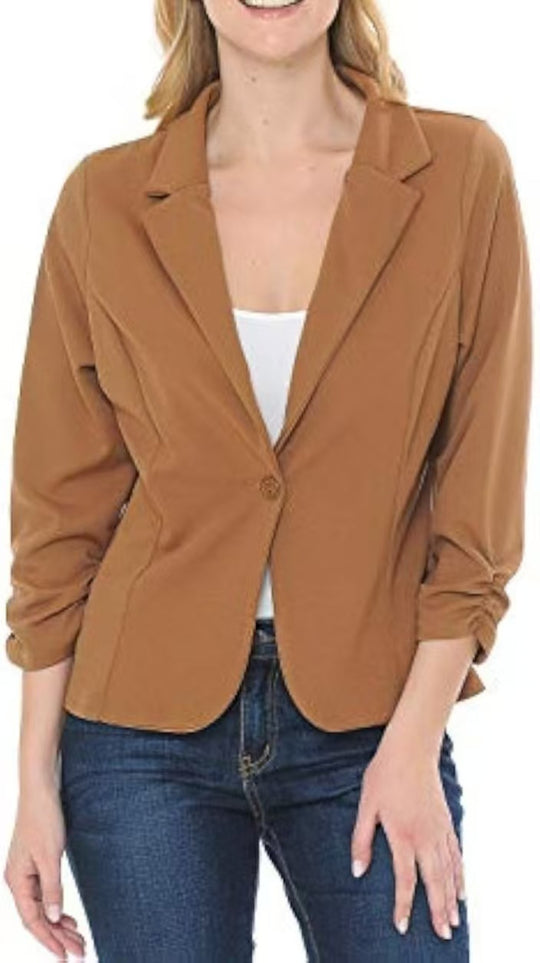 Damen taillierter Jersey-Blazer mit Ein-Knopf-Verschluss und dreiviertelärmeln Shop Nory