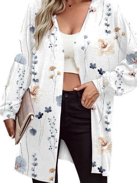 Damen Leichter Offener Longcardigan mit Federmotiv und Oversize-Ärmeln Shop Nory