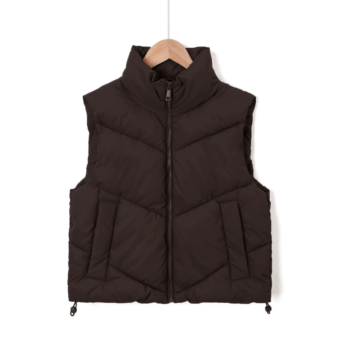 Damen Ärmellose gesteppte Thermoweste mit hohem Standkragen und Kordelzug Shop Nory