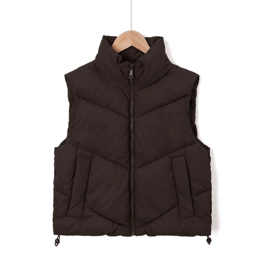 Damen Ärmellose gesteppte Thermoweste mit hohem Standkragen und Kordelzug Shop Nory
