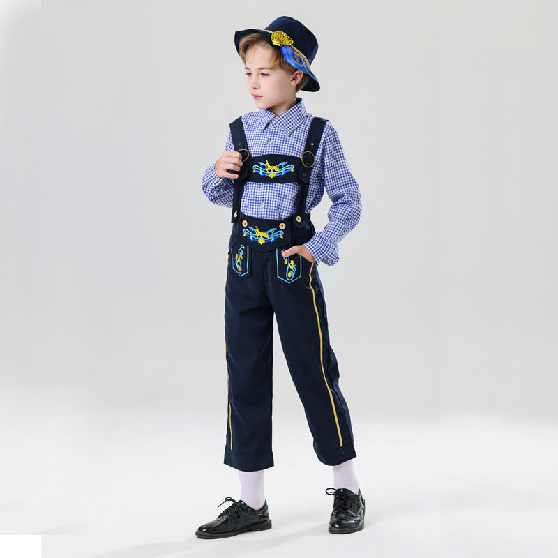 Herren nan bestickte Kindertracht Latzhose mit verstellbaren Hosenträgern und Kontrastnähten Shop Nory