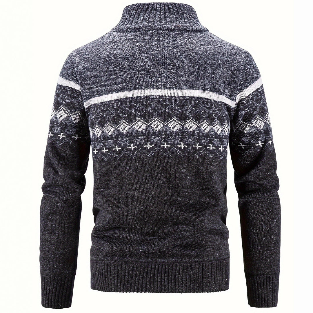 Herren Thermo-Strickjacke mit Stehkragen und Reißverschluss Norwegerstrick Fleece-gefüttert Shop Nory