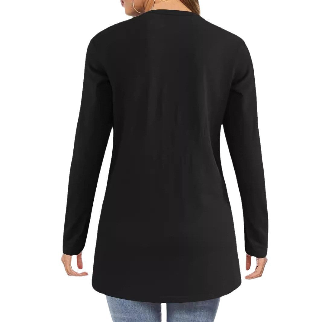 Damen Langer Offener Feinstrickcardigan mit Eingrifftaschen und dezentem V‑Ausschnitt Shop Nory
