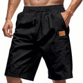 Herren nan leichte Freizeit-Bermudashorts mit Elastikbund, Kordelzug und dezenter Lederapplikation