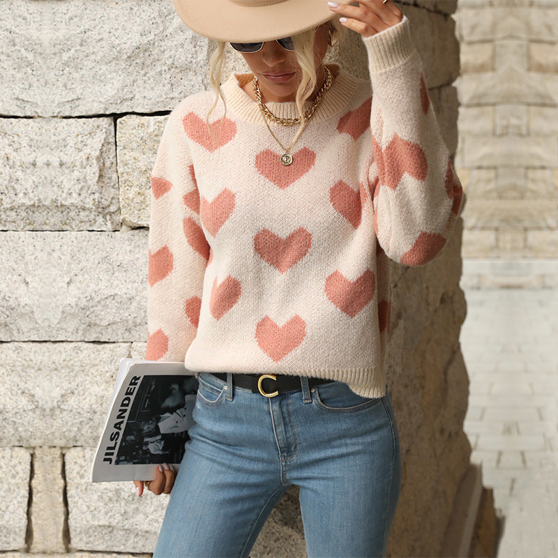 Damen Kuscheliger Strickpullover mit Herzmotiv