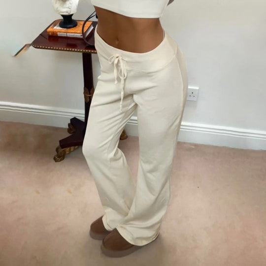 Damen nan weiche Highwaist-Loungehose aus Baumwollmix mit elastischem Komfortbund, Bindekordel und geradem Bein Shop Nory