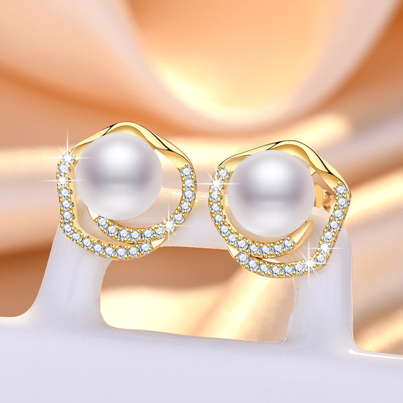 Damen Elegante Ohrringe mit Perlen und Kristallen Shop Nory