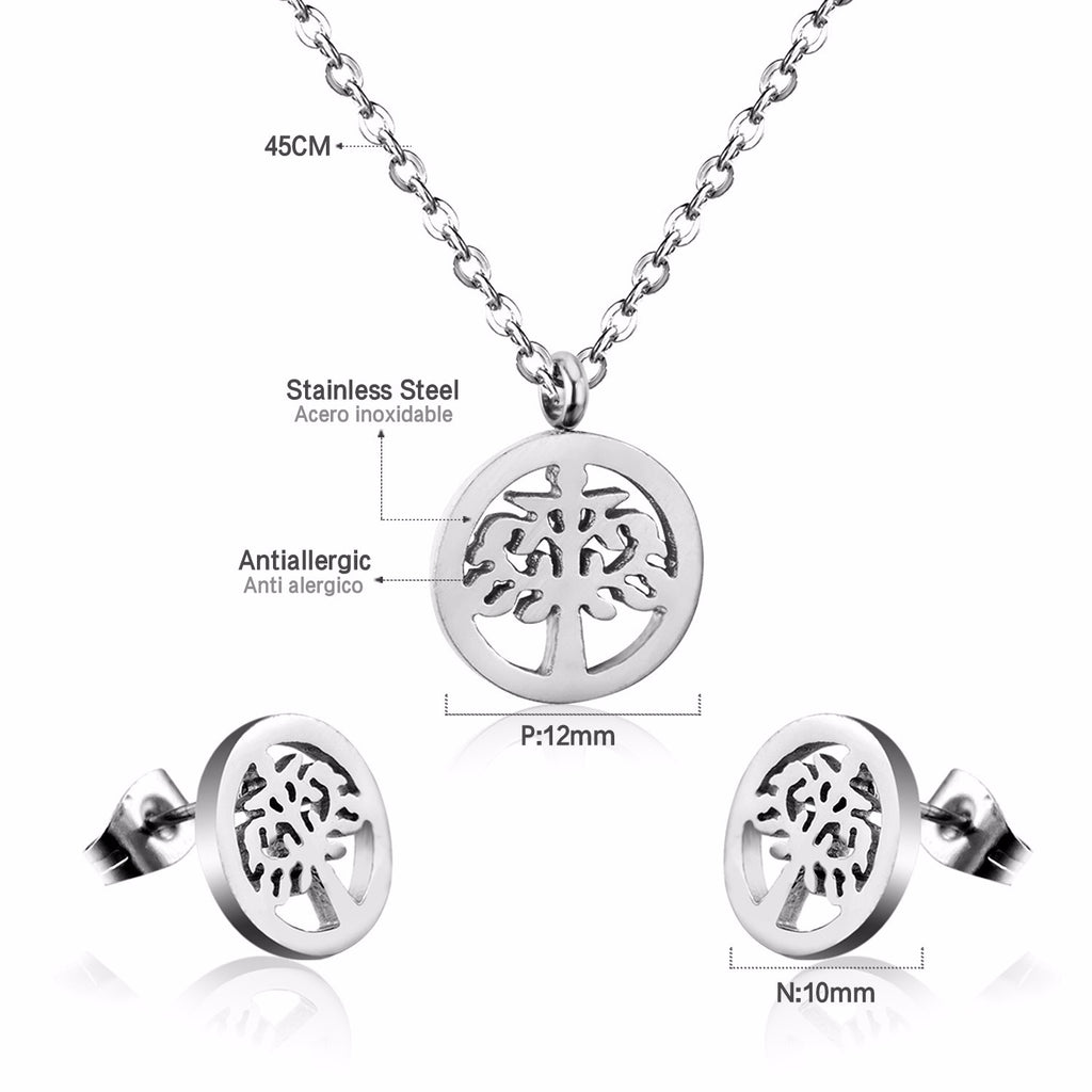 Damen Schmuckset mit Baum-Anhängern aus hochwertigem Edelstahl und goldplattiertem Design Shop Nory
