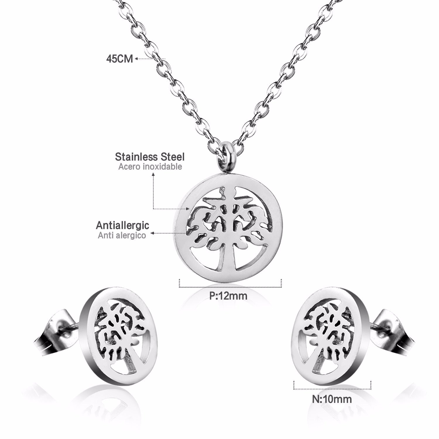 Damen Schmuckset mit Baum-Anhängern aus hochwertigem Edelstahl und goldplattiertem Design Shop Nory