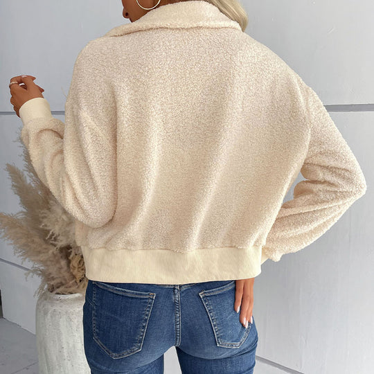Damen Teddyjacke mit Reißverschluss, Stehkragen und Rippbündchen Shop Nory