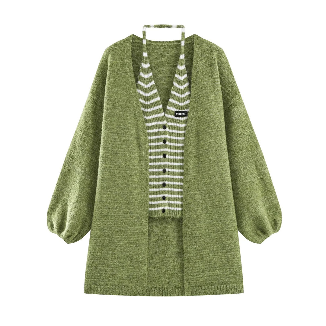 Damen Oversized Mohairoptik-Cardigan mit Ballonärmeln und gestreiftem Einsatz Shop Nory