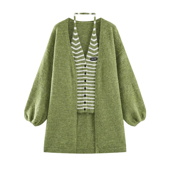 Damen Oversized Mohairoptik-Cardigan mit Ballonärmeln und gestreiftem Einsatz Shop Nory