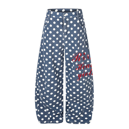 Damen Weite Culotte-Jeans mit Polka-Dot, ballonförmigem Saum und hoher Taille Shop Nory
