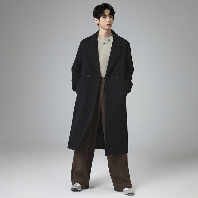 Herren Maxilanger Wollmix-Mantel mit verdeckter Knopfleiste und fallendem Schalkragen Shop Nory