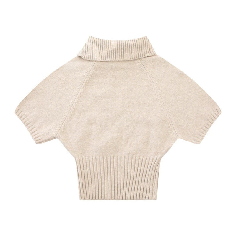 Damen Kurzärmeliges Zopfstrick-Pullover-Top mit Stehkragen und Knopfleiste Shop Nory