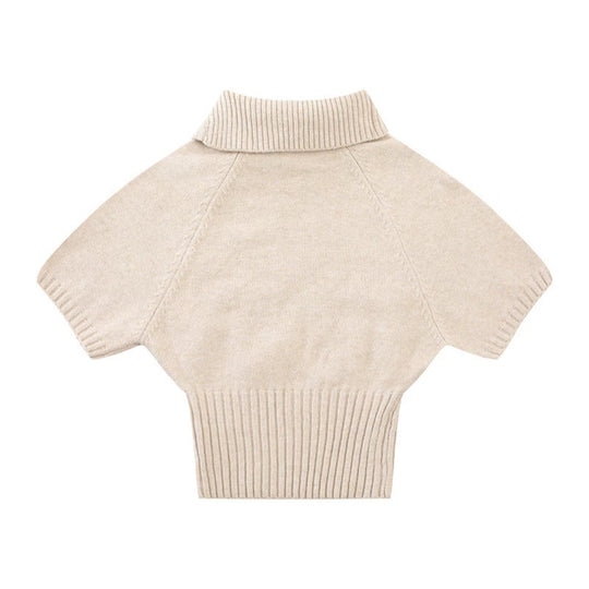 Damen Kurzärmeliges Zopfstrick-Pullover-Top mit Stehkragen und Knopfleiste Shop Nory