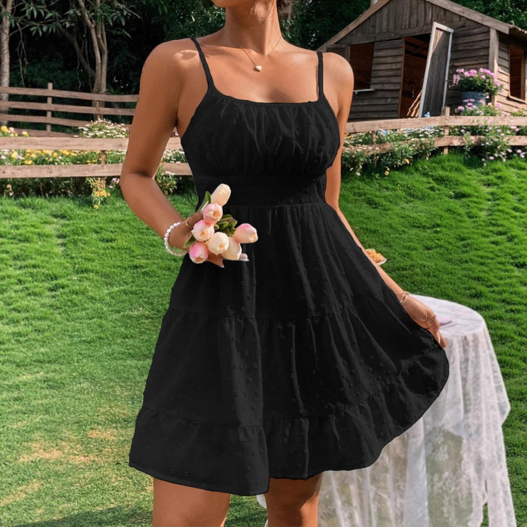 Damen Sommerkleid mit Rüschen und verstellbaren Spaghettiträgern
